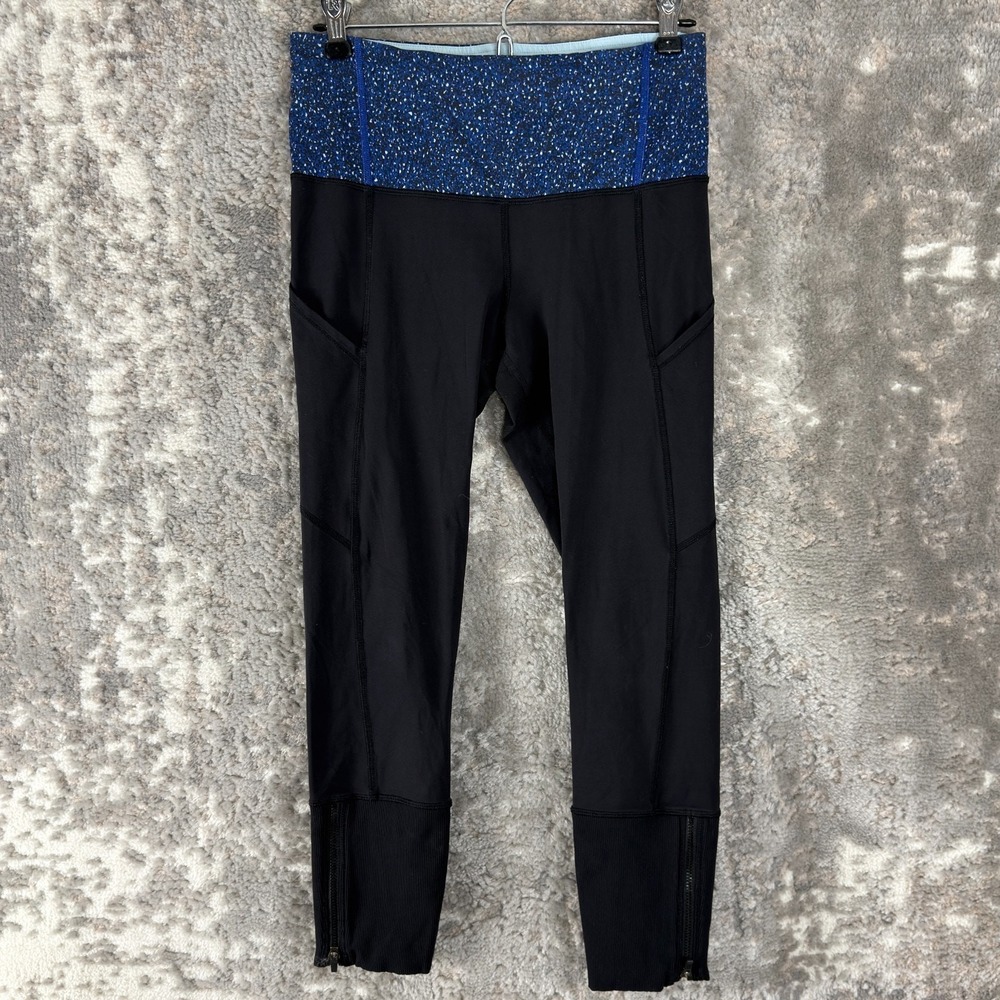 Lulumon Size 6 Athleisure‎ Casual Leggings Blue Black Stretch Pull On